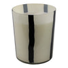 Ochs Candle | 105oz Red-Currant Oak | Black Striped Design 9" White Glass