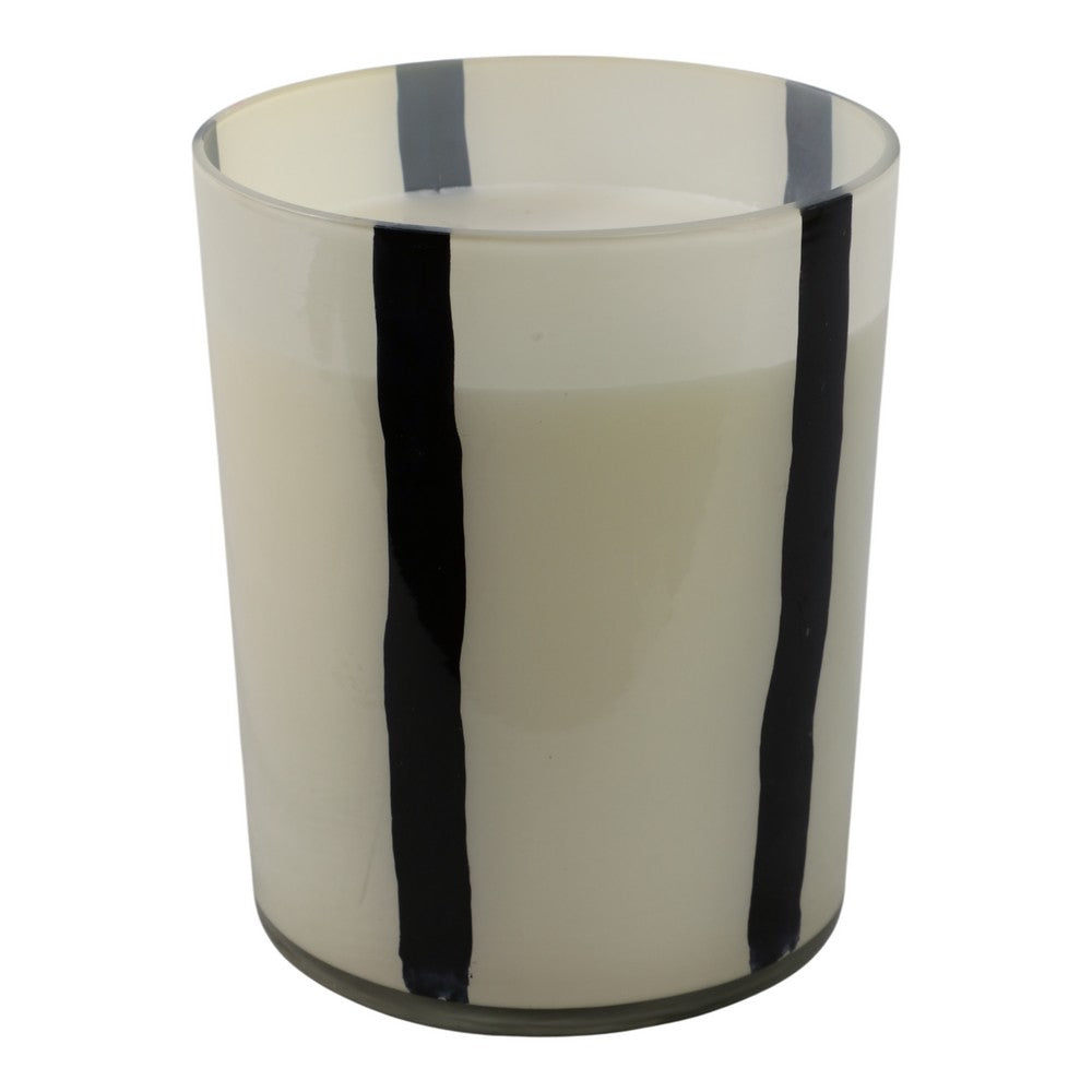 Ochs Candle | 105oz Red-Currant Oak | Black Striped Design 9" White Glass