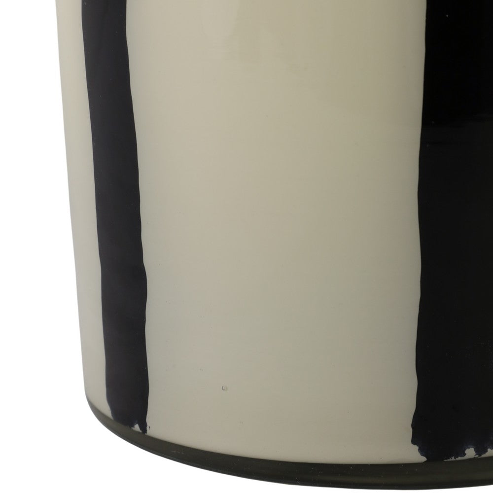Ochs Candle | 105oz Red-Currant Oak | Black Striped Design 9" White Glass