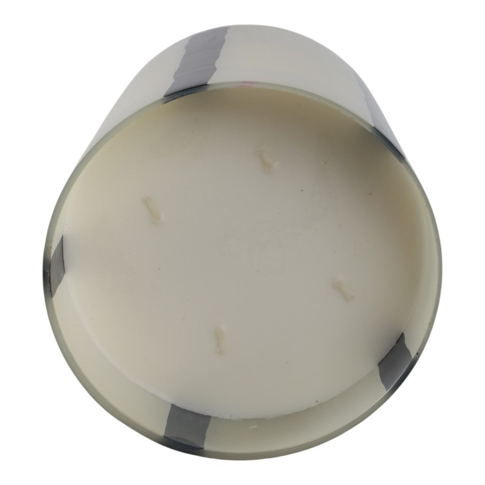 Ochs Candle | 105oz Red-Currant Oak | Black Striped Design 9" White Glass