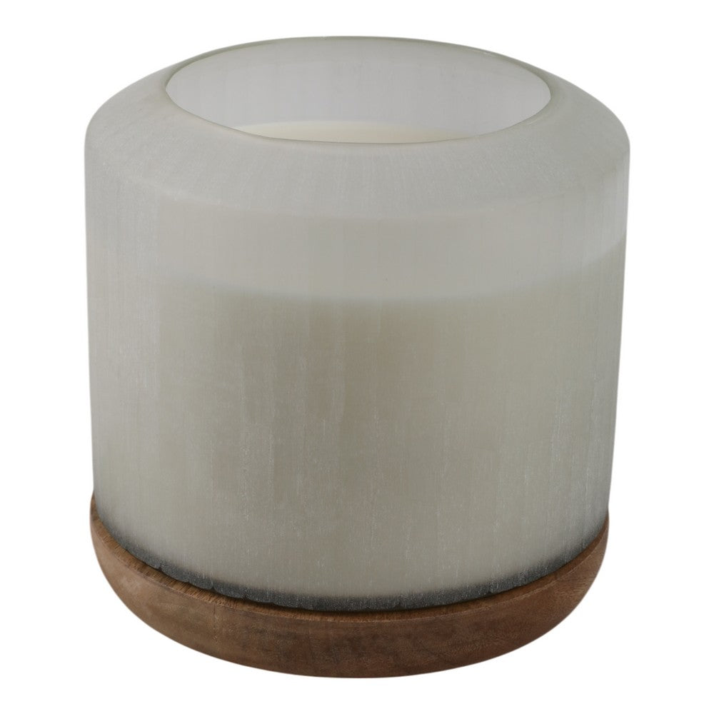 5 Wicks Scented Candle | White Frosted Glass | Wood Base, Woodsy Scent 105oz