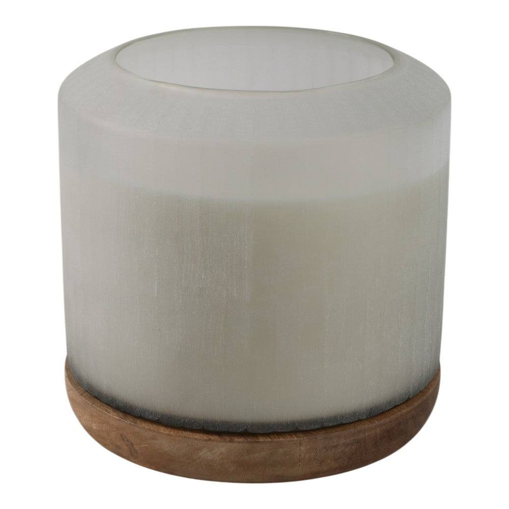 5 Wicks Scented Candle | White Frosted Glass | Wood Base, Woodsy Scent 105oz