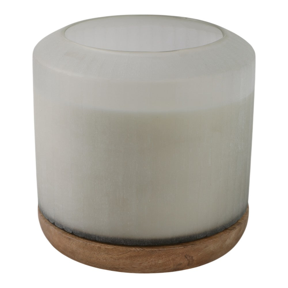 5 Wicks Scented Candle | White Frosted Glass | Wood Base, Woodsy Scent 105oz