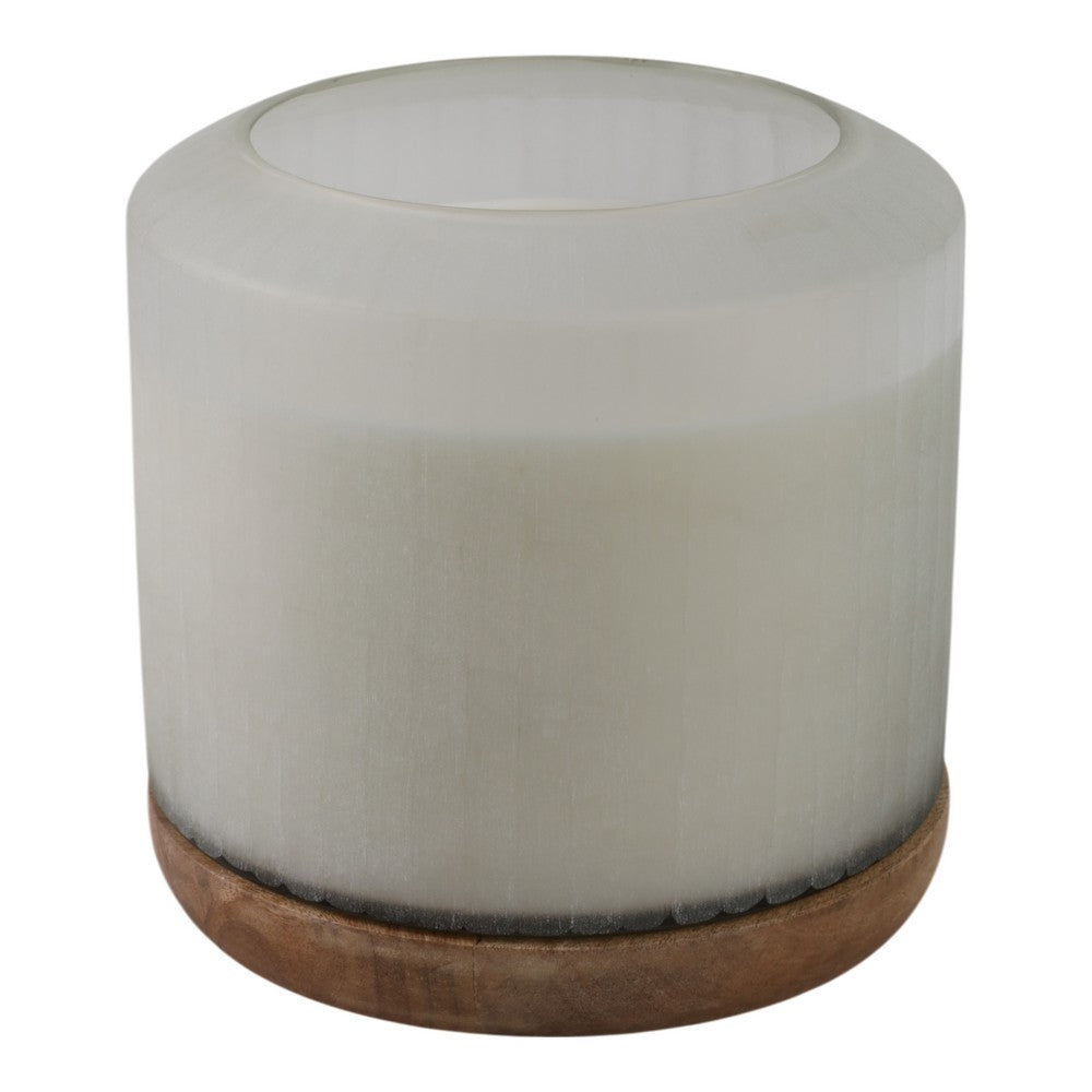 5 Wicks Scented Candle | White Frosted Glass | Wood Base, Woodsy Scent 105oz