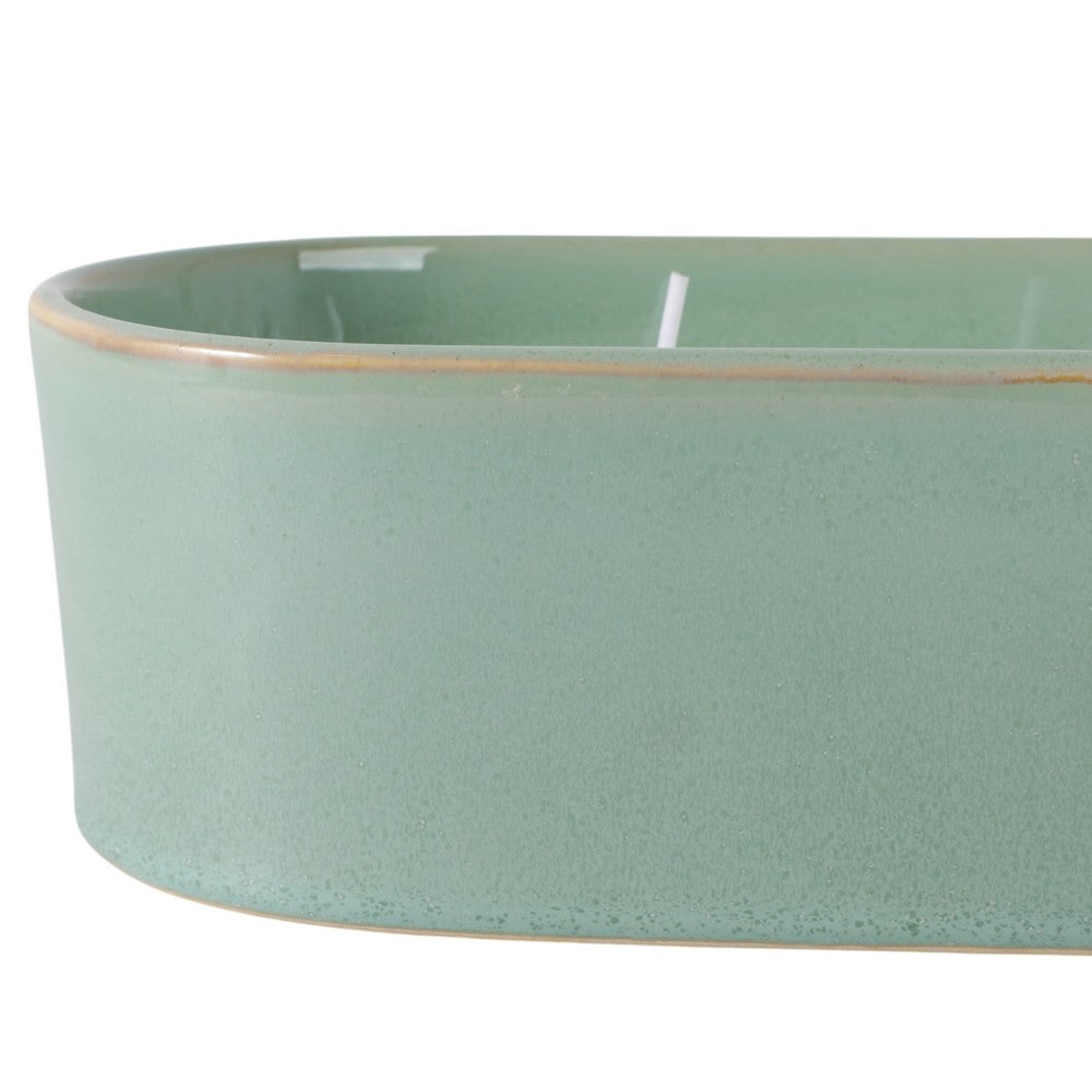 Oval Candle Set of 2 | Ginger Grapefruit Scented | Green & White Ceramic