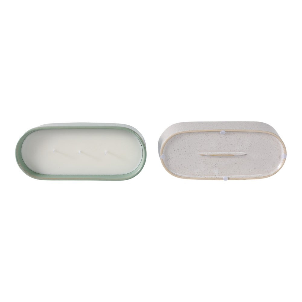 Oval Candle Set of 2 | Ginger Grapefruit Scented | Green & White Ceramic