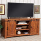 Wood and Metal TV Stand With 2 Mesh Style Doors, Honey Tobacco Brown By Casagear Home