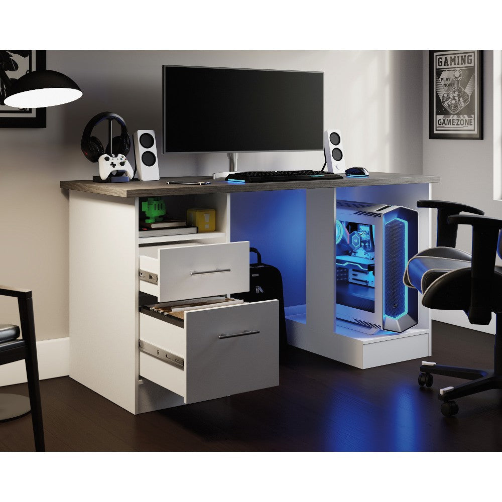 Gaming Desk 60"w Top W/open Ped Wh/ca