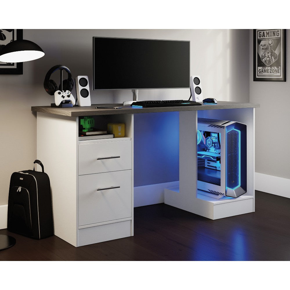 Gaming Desk 60"w Top W/open Ped Wh/ca