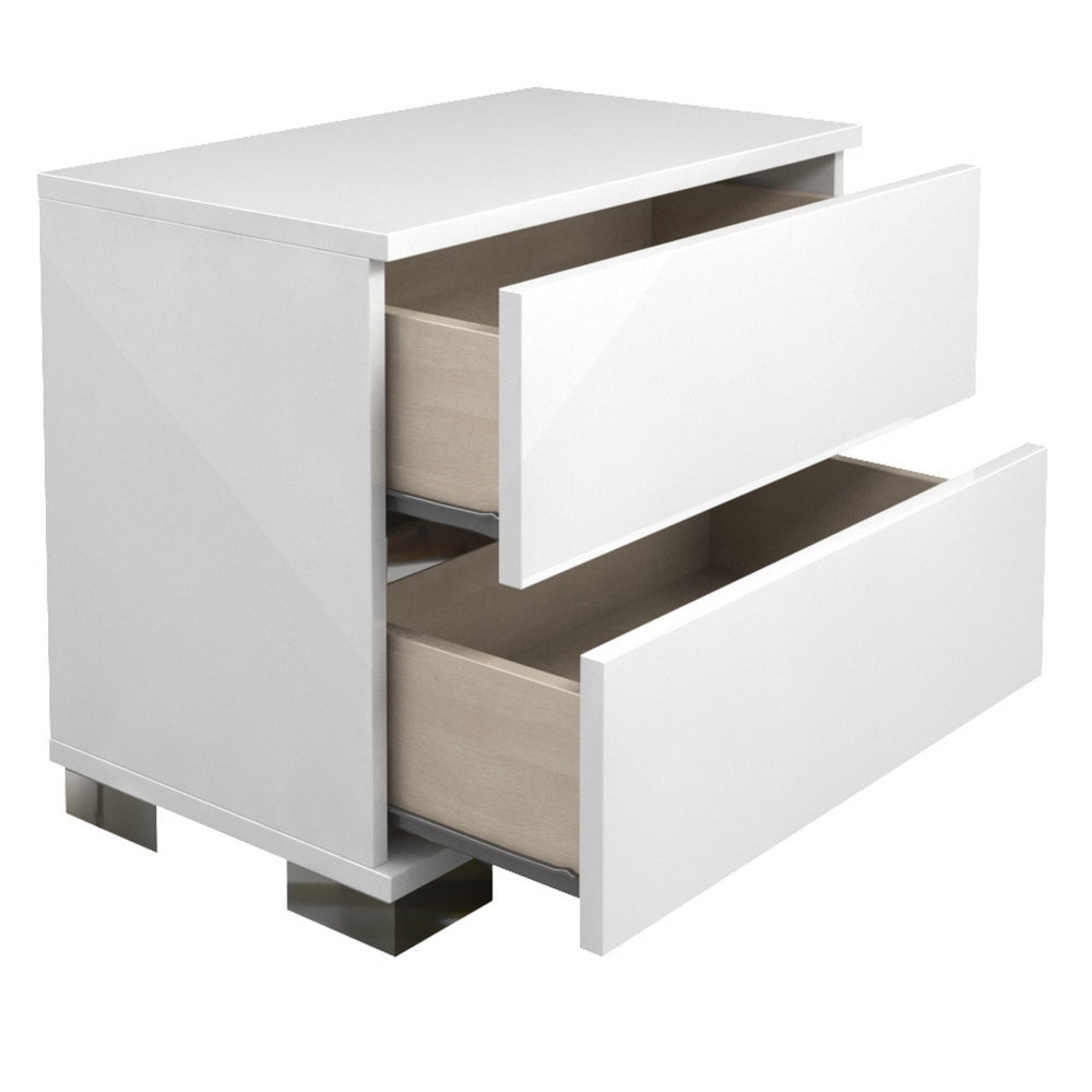 Acrylic Lacquer 2 Drawer Nightstand With Chrome Legs White SIF-2104-WHG