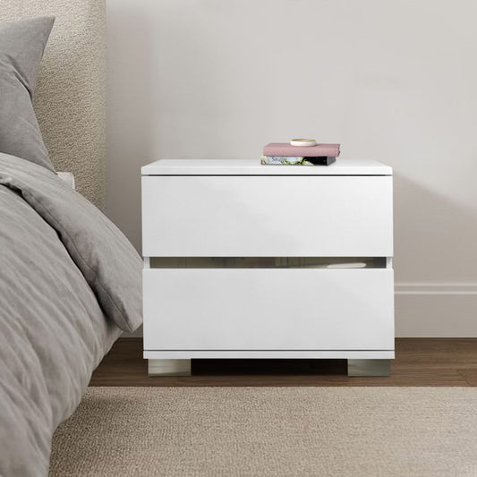 Acrylic Lacquer 2 Drawer Nightstand With Chrome Legs White