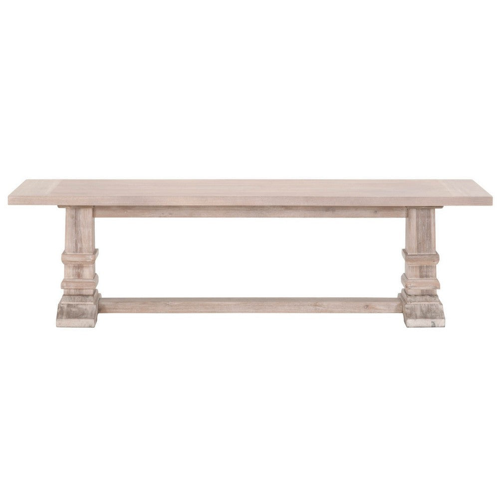 Wooden Dining Bench with Double Pedestal Base, Brown