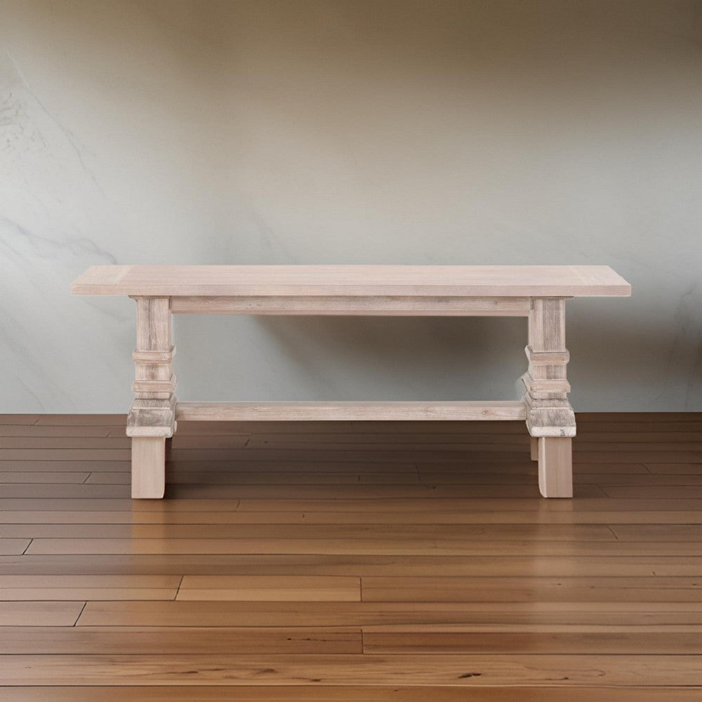 Wooden Dining Bench with Double Pedestal Base, Brown