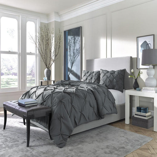 Sleeptone 3pc King Size Comforter Set w 2 Shams, Gray Pinch Pleat
