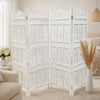 71" 4-Panel Carved Wood Room Divider Screen, White By The Urban Port