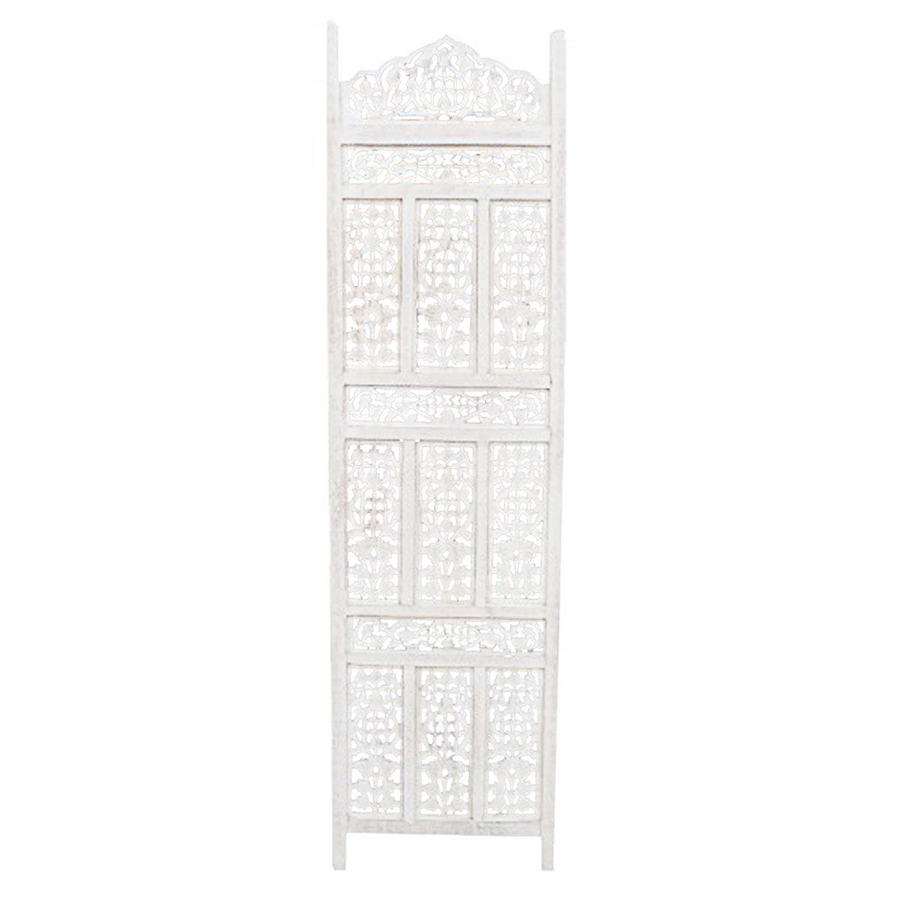 71" 4-Panel Carved Wood Room Divider Screen, White By The Urban Port