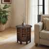 18 Inch Mango Wood Folding Accent Table, Hand Carved, Walnut Brown  By The Urban Port