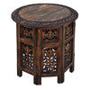 18 Inch Mango Wood Folding Accent Table, Hand Carved, Walnut Brown  By The Urban Port
