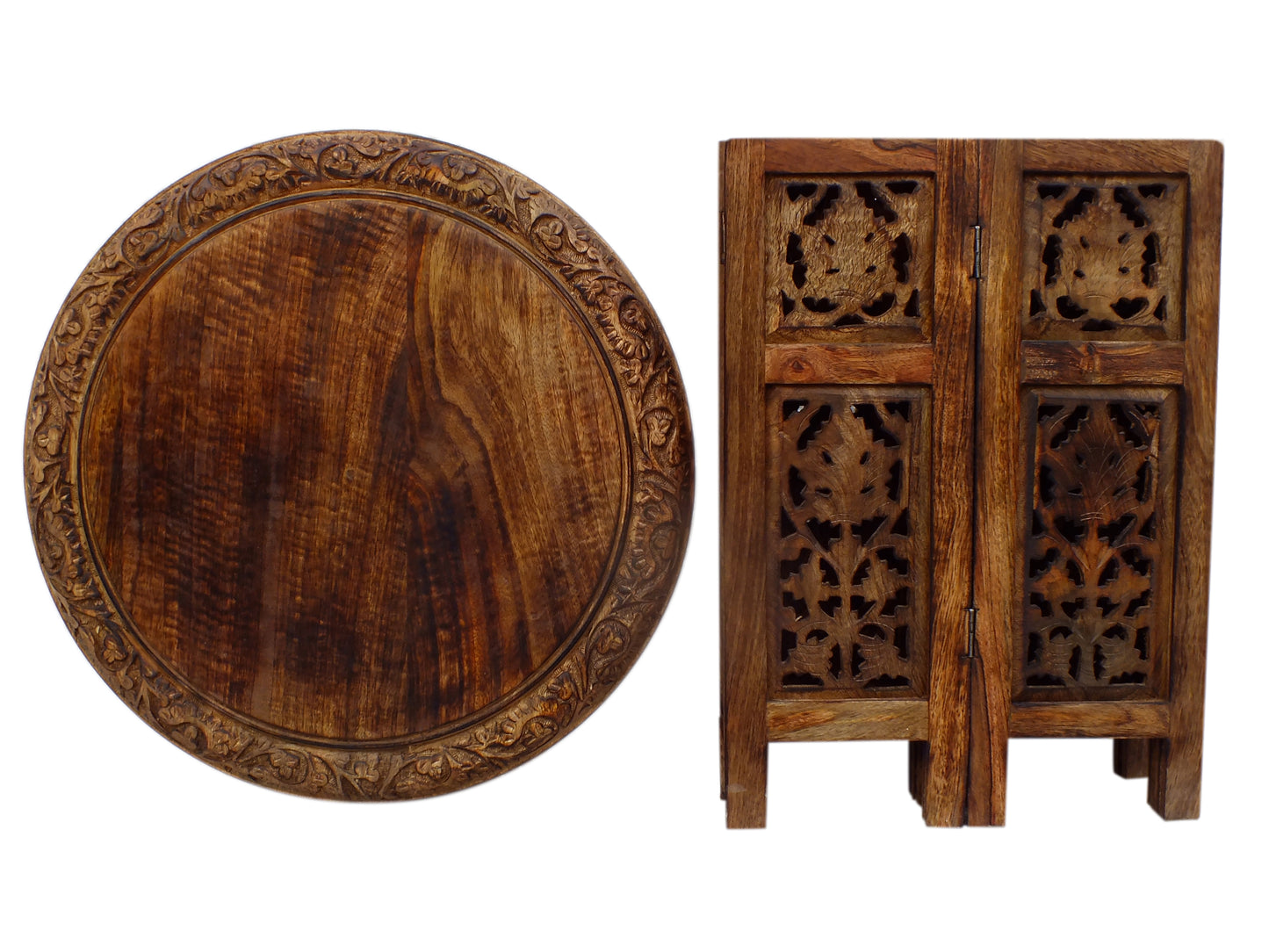 18 Inch Mango Wood Folding Accent Table Handcarved Walnut Brown By The Urban Port UPT-148946