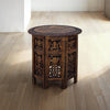 18 Inch Mango Wood Folding Accent Table, Hand Carved, Walnut Brown  By The Urban Port