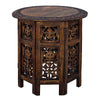 18 Inch Mango Wood Folding Accent Table, Hand Carved, Walnut Brown  By The Urban Port