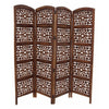80" 4-Panel Hand Carved Wood Room Divider Screen, Brown By The Urban Port