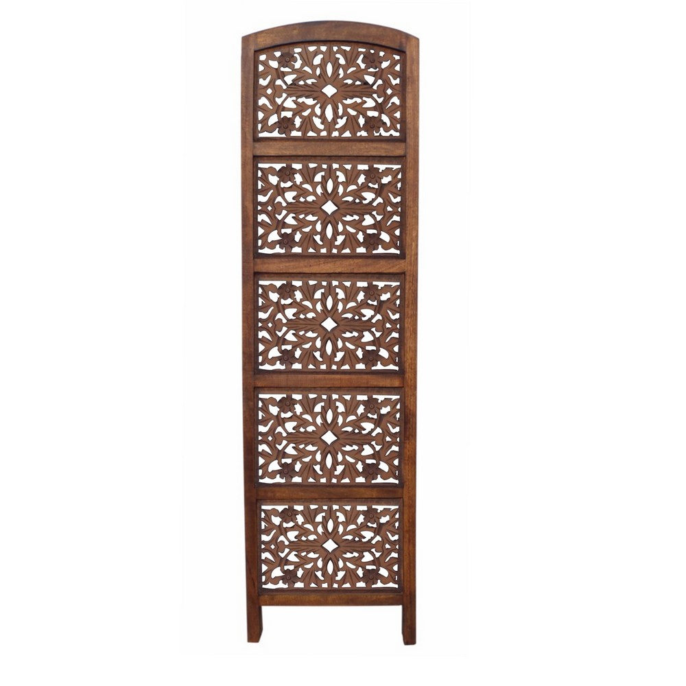 80" 4-Panel Hand Carved Wood Room Divider Screen, Brown By The Urban Port
