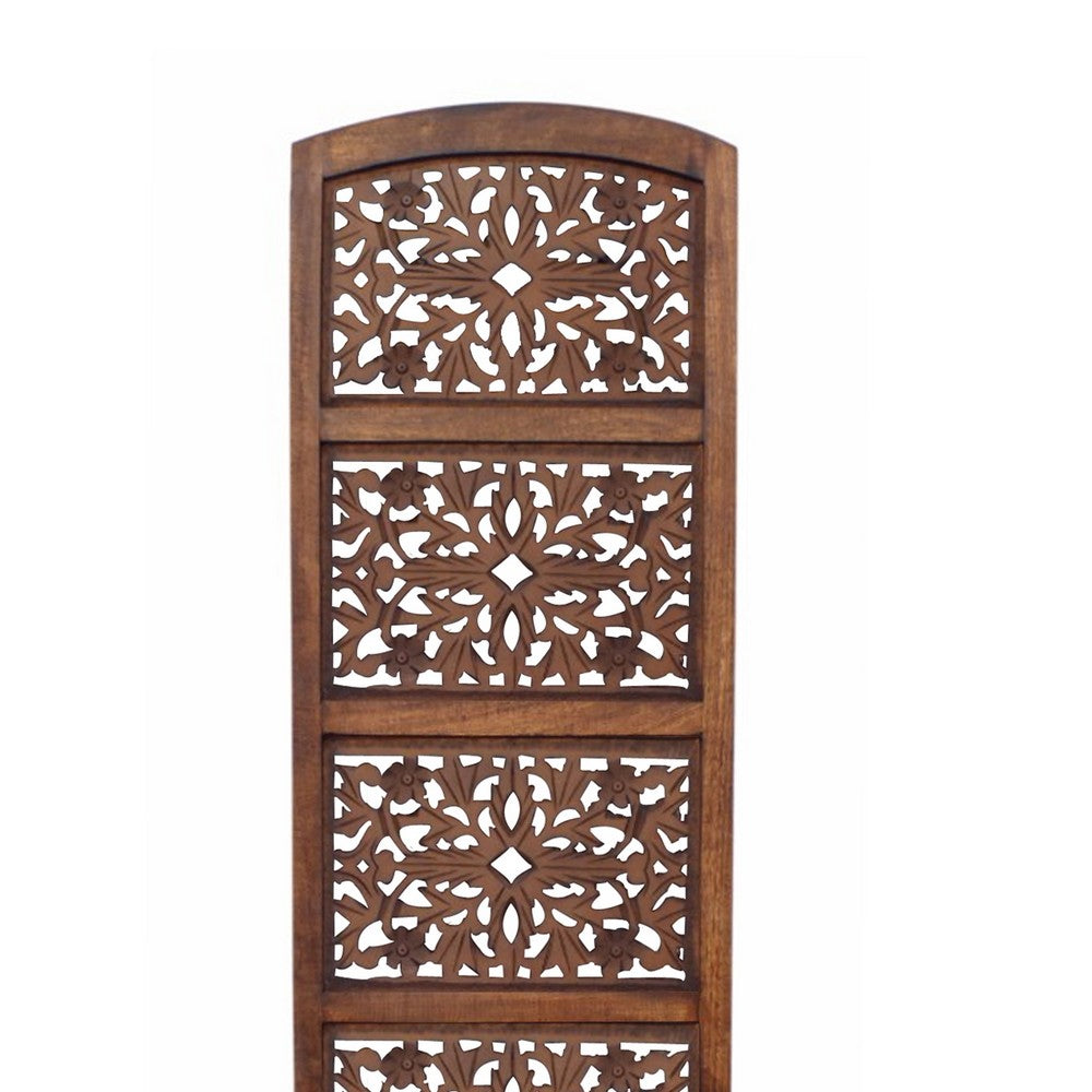80" 4-Panel Hand Carved Wood Room Divider Screen, Brown By The Urban Port