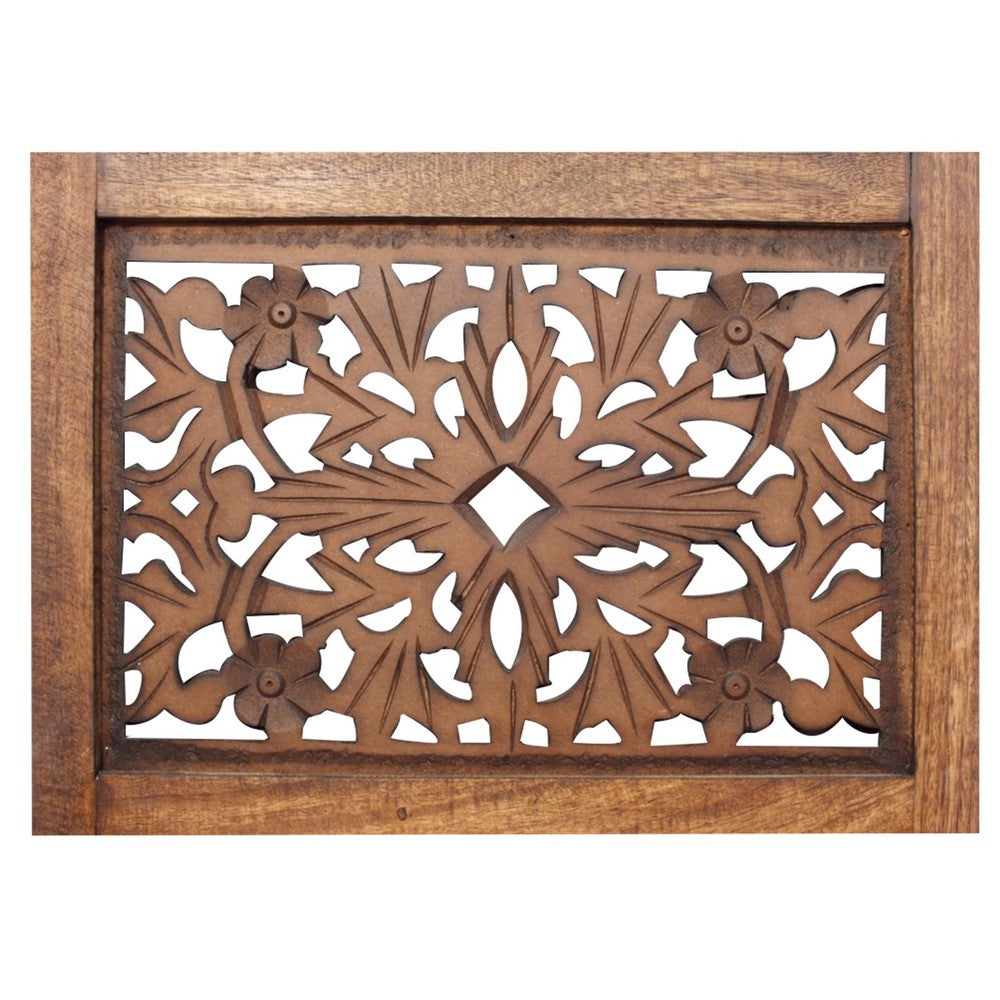 80" 4-Panel Hand Carved Wood Room Divider Screen, Brown By The Urban Port
