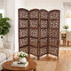 80" 4-Panel Hand Carved Wood Room Divider Screen, Brown By The Urban Port