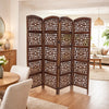 80" 4-Panel Hand Carved Wood Room Divider Screen, Brown By The Urban Port