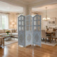 Three Panel Wooden Room Divider with Traditional Carvings and Cutouts, Blue By The Urban Port