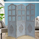 Three Panel Wooden Room Divider with Traditional Carvings and Cutouts, Blue By The Urban Port