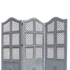 Three Panel Wooden Room Divider with Traditional Carvings and Cutouts, Blue By The Urban Port