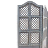 Three Panel Wooden Room Divider with Traditional Carvings and Cutouts, Blue By The Urban Port