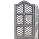 Three Panel Wooden Room Divider with Traditional Carvings and Cutouts, Blue By The Urban Port