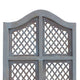 Three Panel Wooden Room Divider with Traditional Carvings and Cutouts Blue By The Urban Port UPT-164564