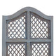 Three Panel Wooden Room Divider with Traditional Carvings and Cutouts, Blue By The Urban Port