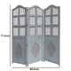 Three Panel Wooden Room Divider with Traditional Carvings and Cutouts, Blue By The Urban Port