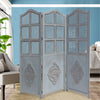 Three Panel Wooden Room Divider with Traditional Carvings and Cutouts, Blue By The Urban Port
