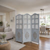Three Panel Wooden Room Divider with Traditional Carvings and Cutouts, Blue By The Urban Port