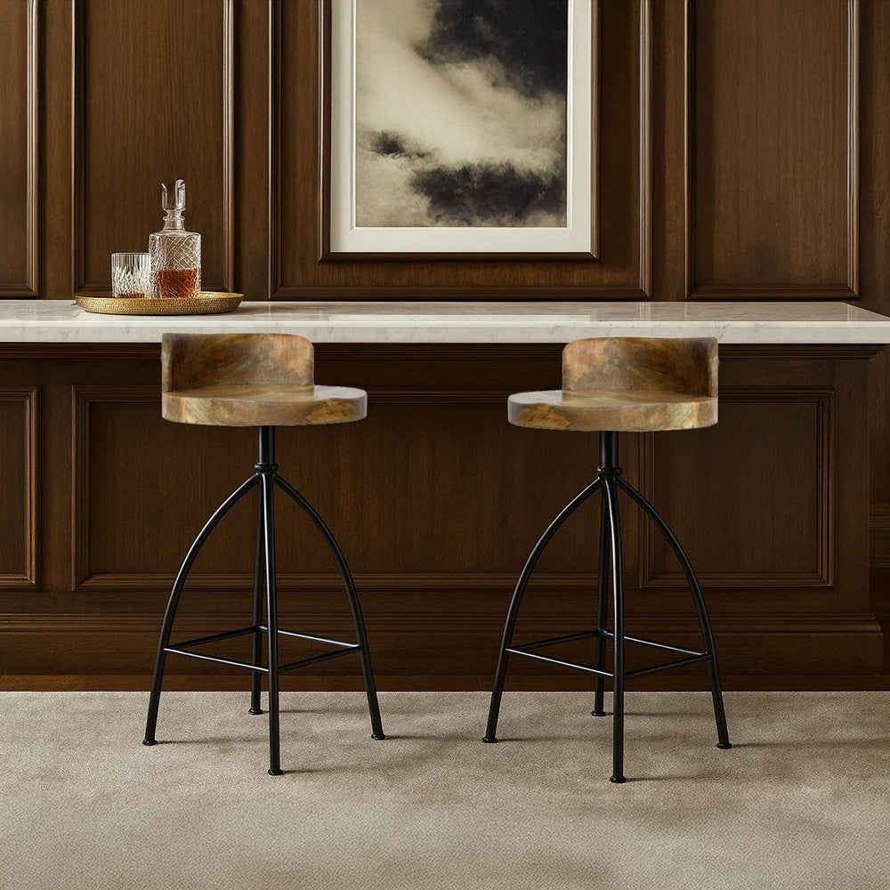 Pia 25-31 Inch Industrial Style Counter Height Stool with Adjustable Swivel Seat, Brown, Black By The Urban Port