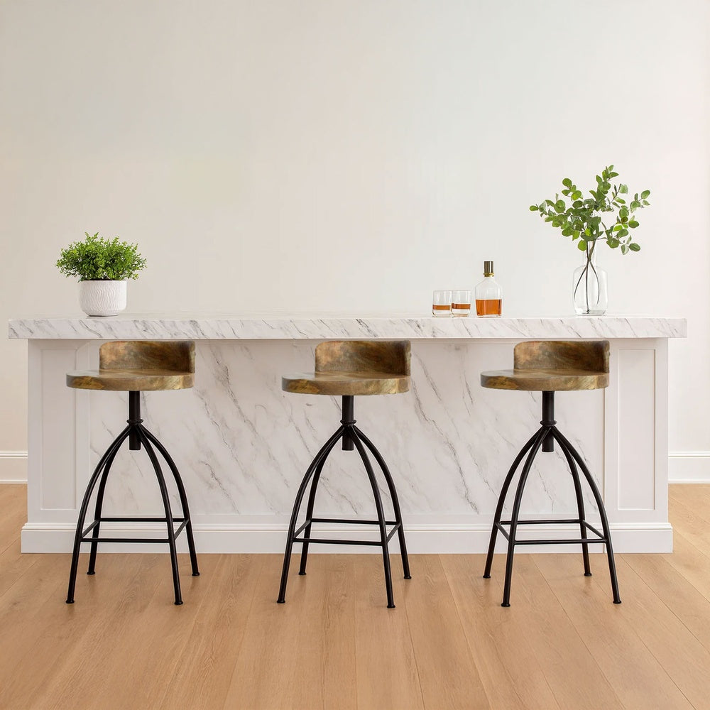 Pia 25-31 Inch Industrial Style Counter Height Stool with Adjustable Swivel Seat, Brown, Black By The Urban Port