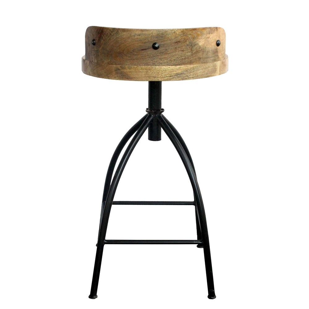 Pia 25-31 Inch Industrial Style Counter Height Stool with Adjustable Swivel Seat, Brown, Black By The Urban Port