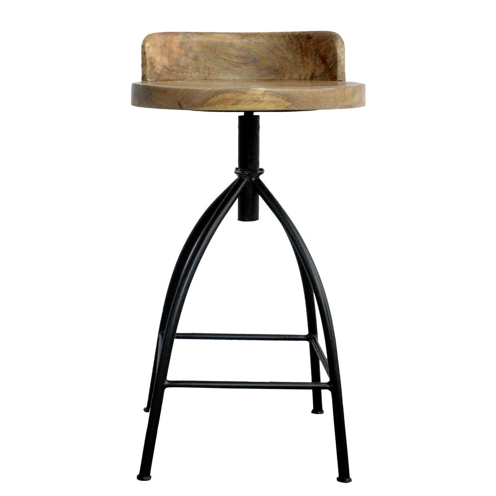 Pia 25-31 Inch Industrial Style Counter Height Stool with Adjustable Swivel Seat, Brown, Black By The Urban Port