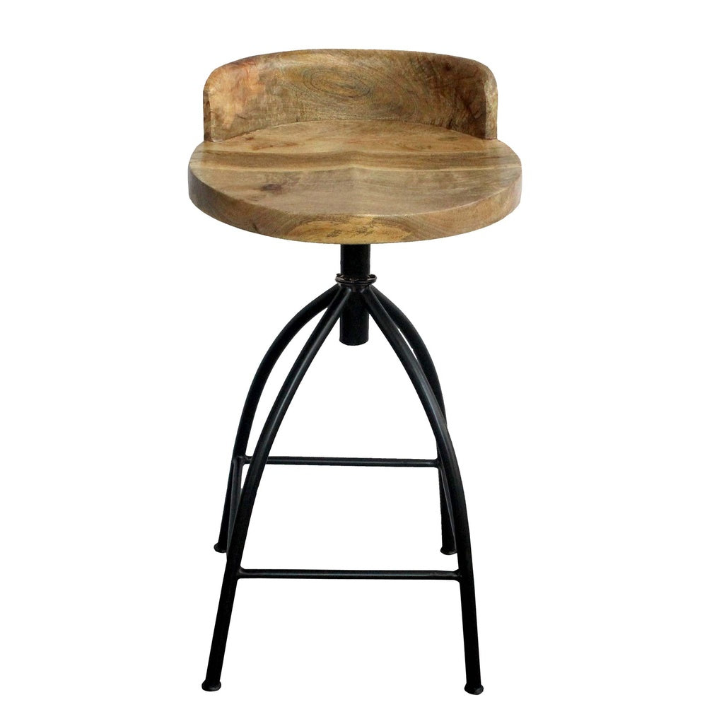 Pia 25-31 Inch Industrial Style Counter Height Stool with Adjustable Swivel Seat, Brown, Black By The Urban Port