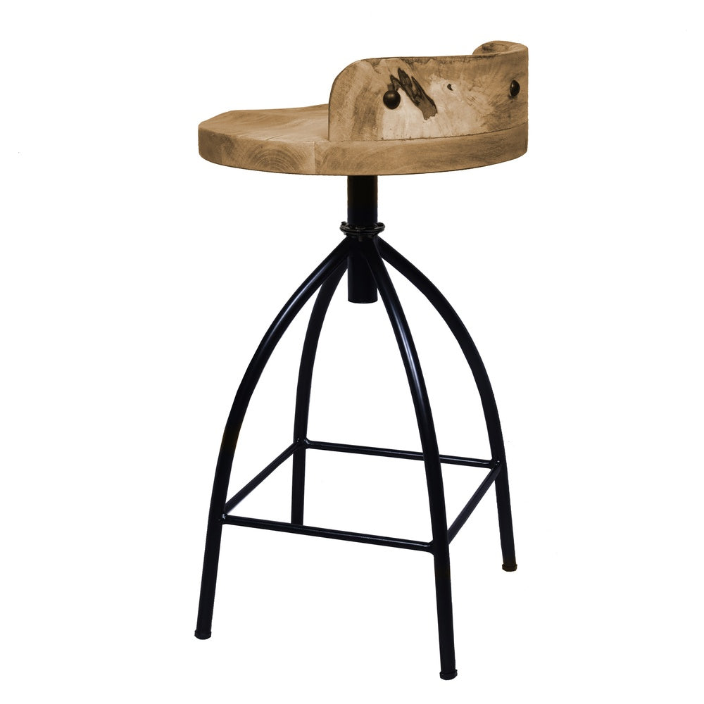 Pia 25-31 Inch Industrial Style Counter Height Stool with Adjustable Swivel Seat, Brown, Black By The Urban Port