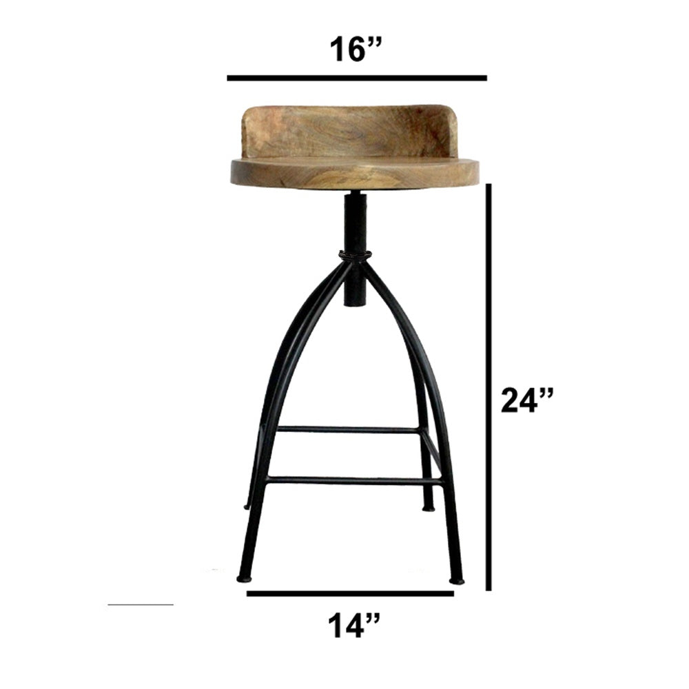Pia 25-31 Inch Industrial Style Counter Height Stool with Adjustable Swivel Seat, Brown, Black By The Urban Port