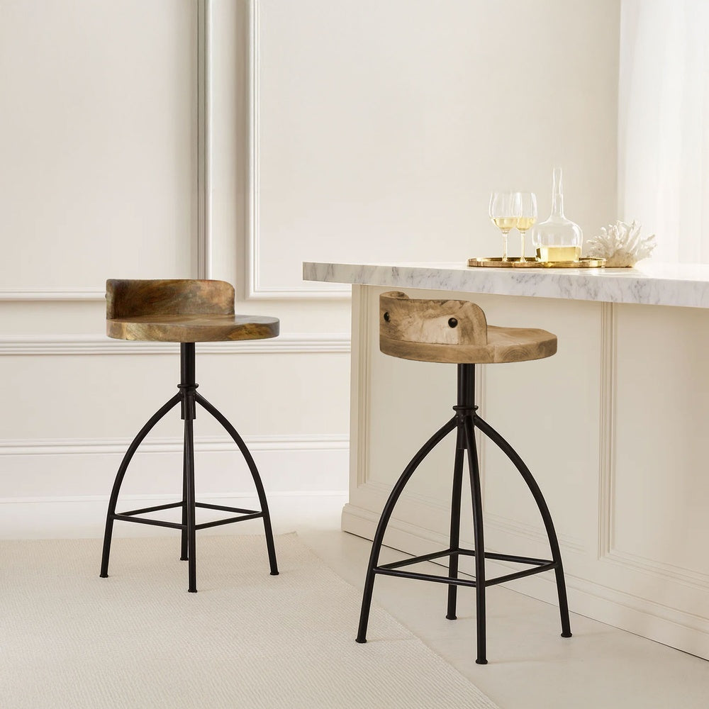 Pia 25-31 Inch Industrial Style Counter Height Stool with Adjustable Swivel Seat, Brown, Black By The Urban Port