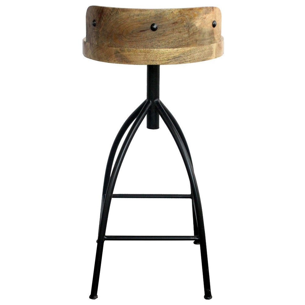 Pia 32-35 Extra Tall Adjustable Barstool, Set of 2, Natural Brown Mango Wood Seat, Black Iron Frame By The Urban Port